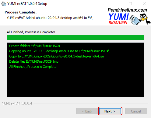 YUMI exFAT - Copied ISO file (Copying File Process Complete)